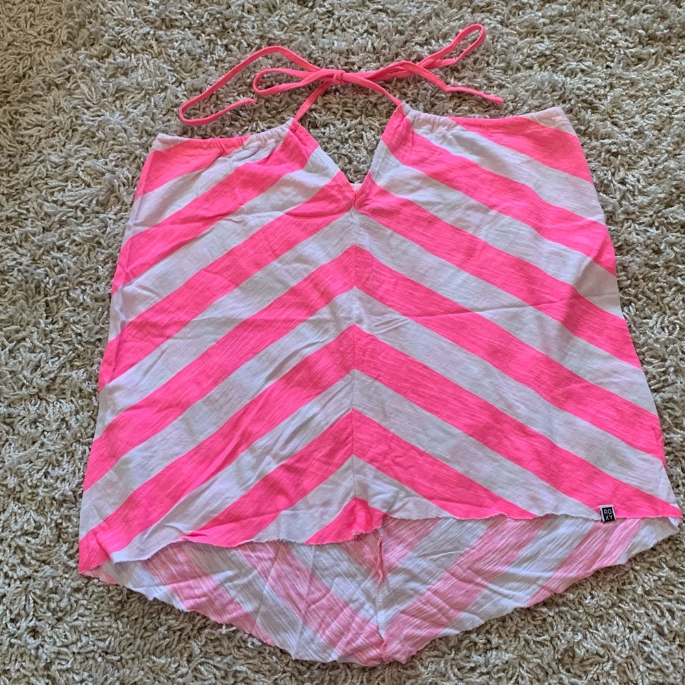 Roxy- Pink and White Chevron Print Halter Top